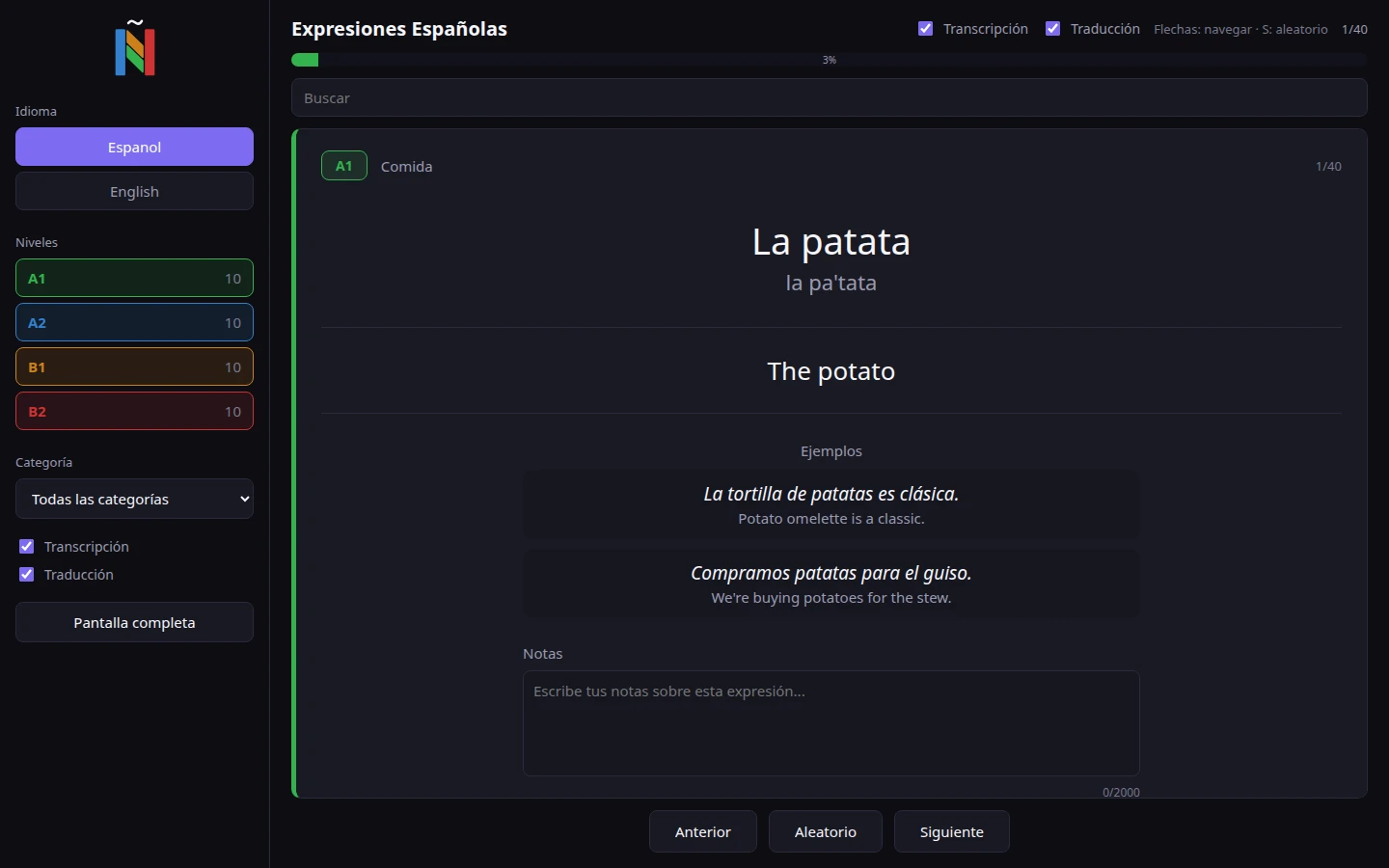 Spanish Expressions — interface in Spanish