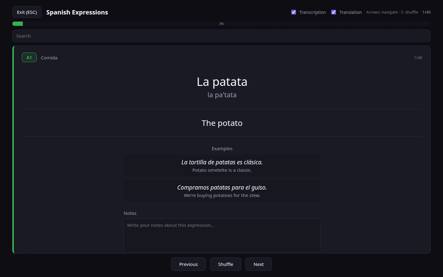Spanish Expressions — fullscreen study mode