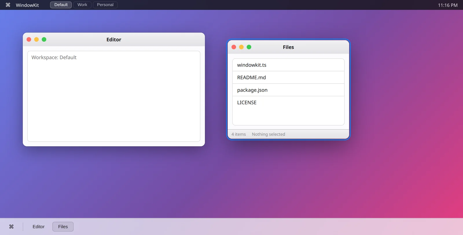 WindowKit — workspaces